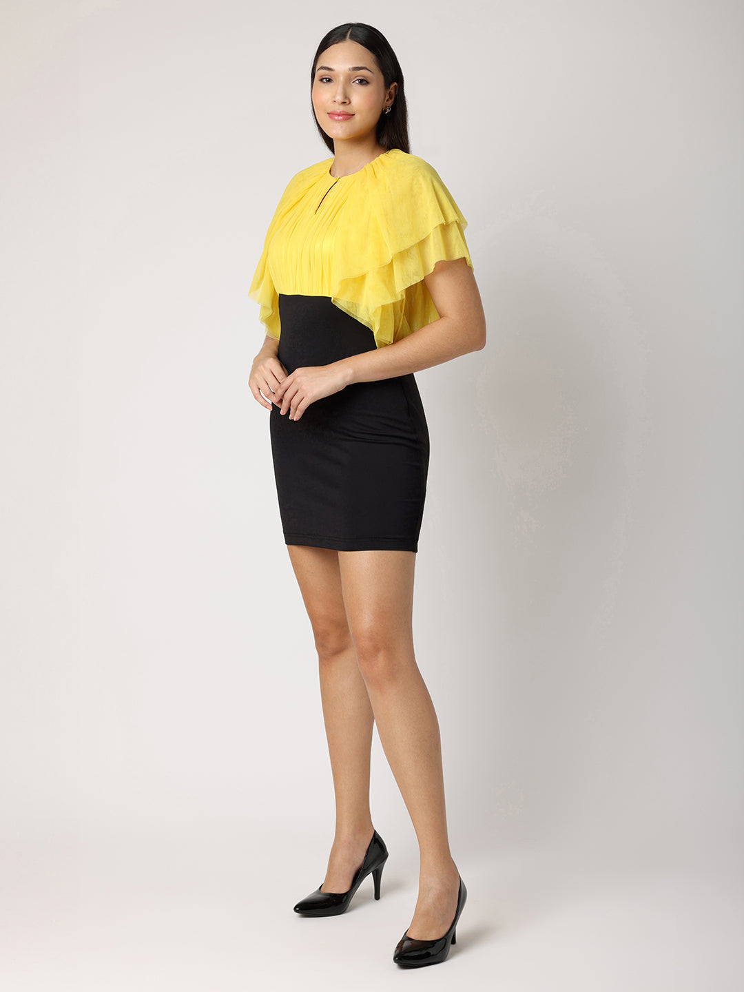Yellow Party Dress with Flutter Sleeves