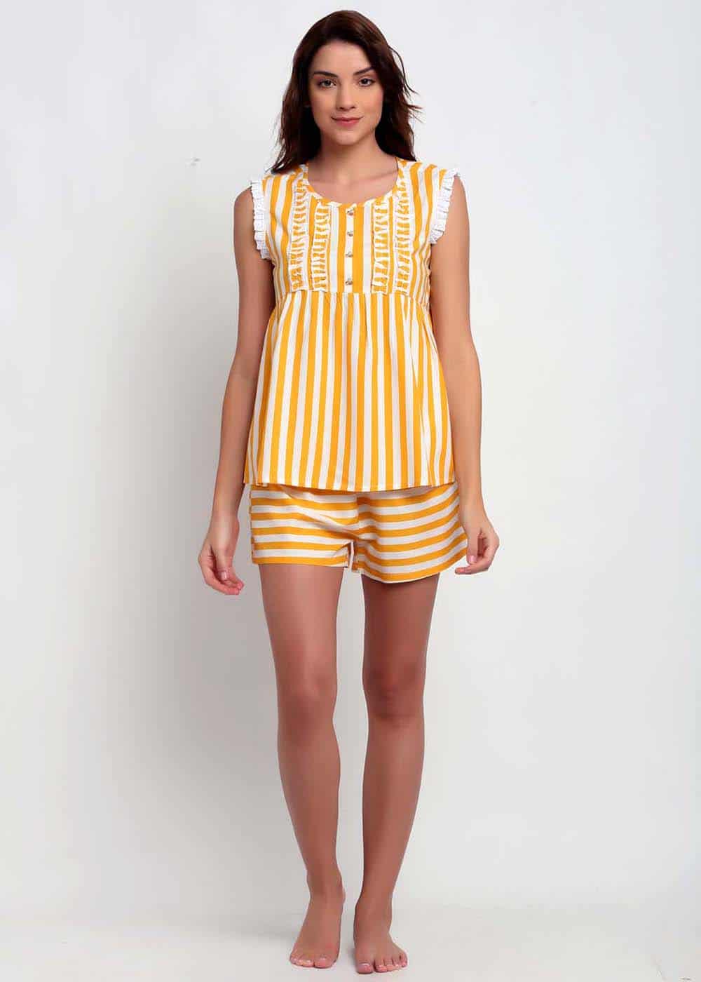 Blanc9 Yellow Striper Shorts Set Night Wear-B9NW22