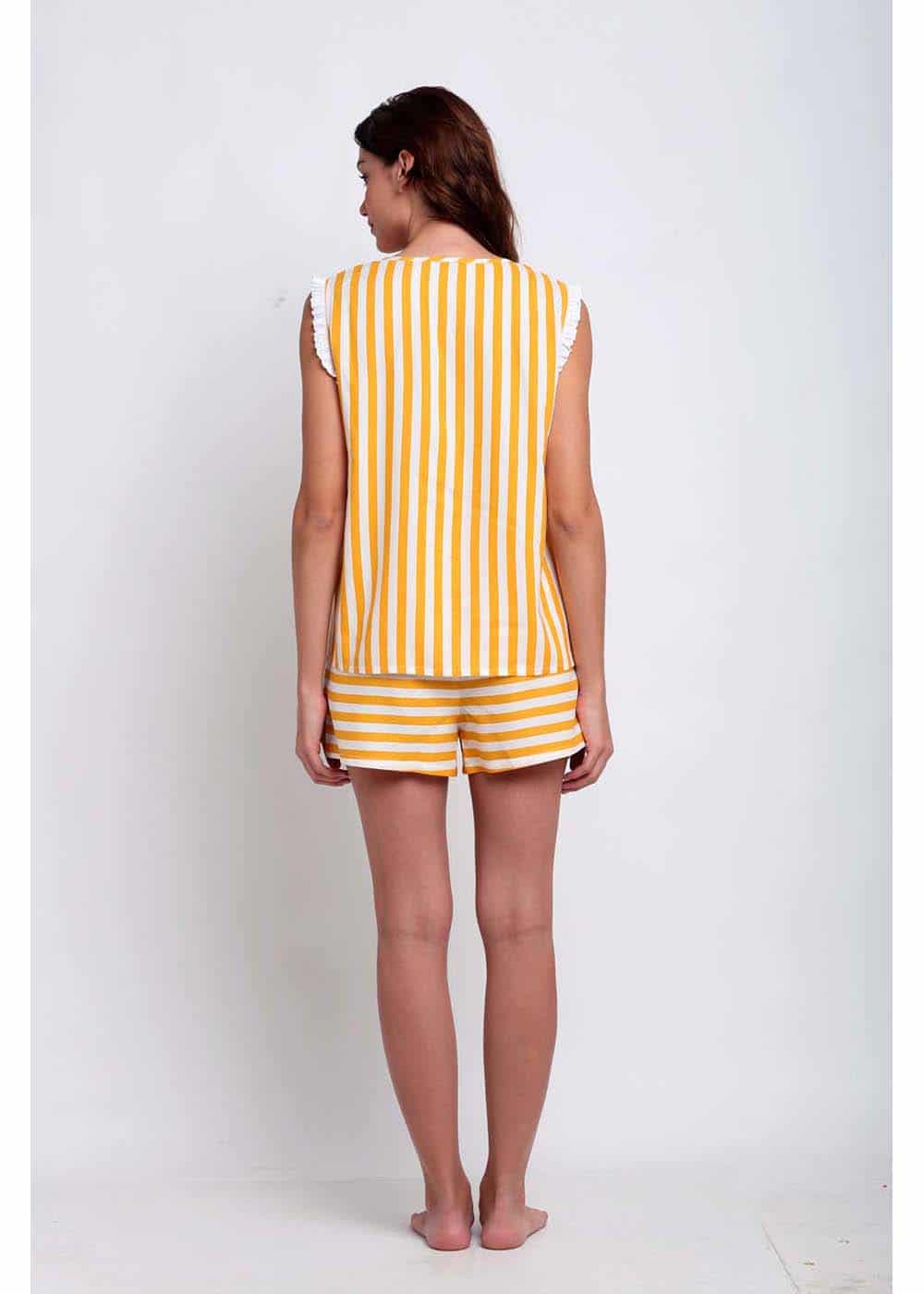 Blanc9 Yellow Striper Shorts Set Night Wear-B9NW22