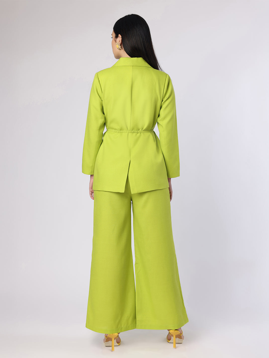 Blanc9 Bright Lime Green Blazer Set with Belt