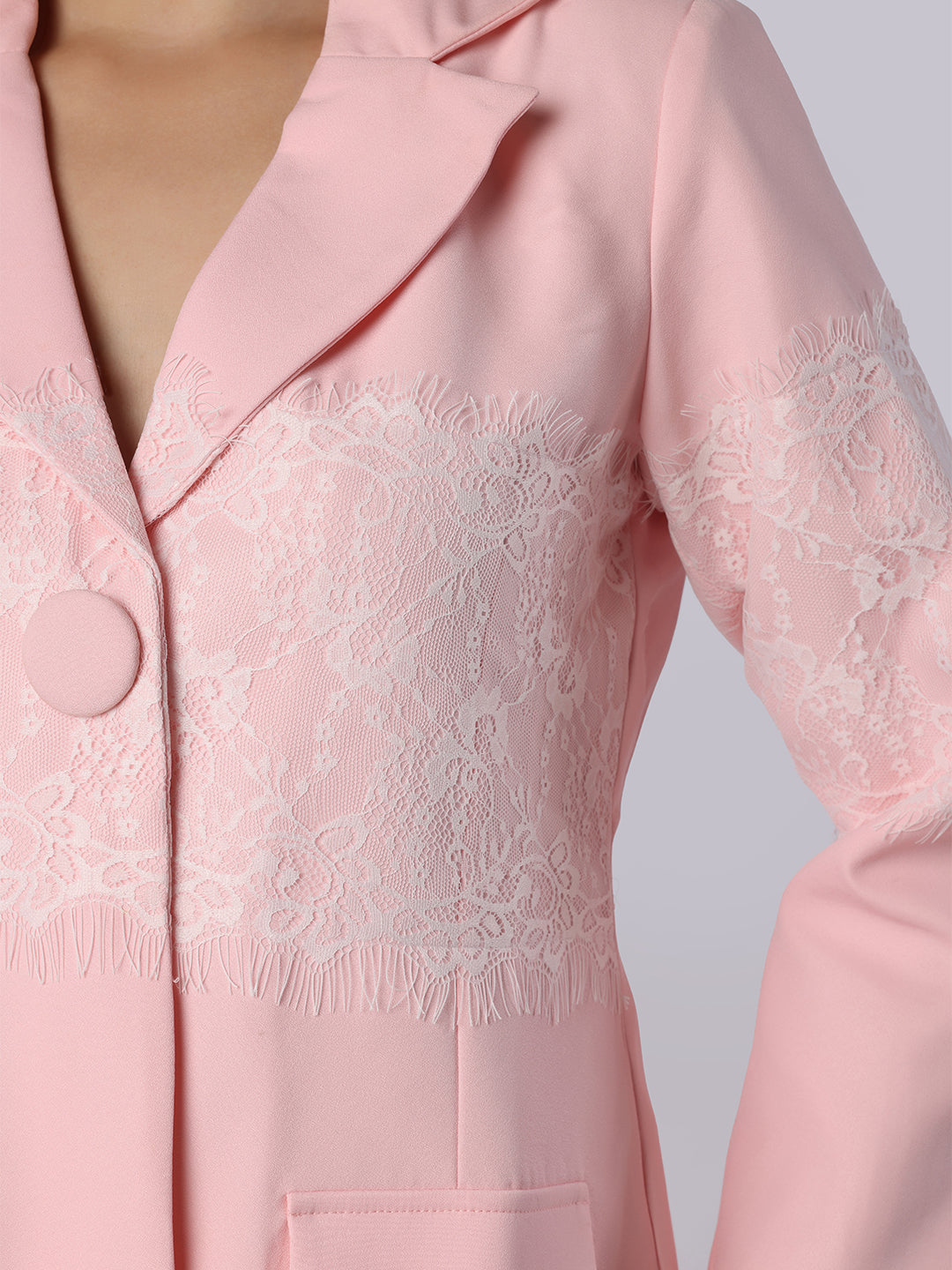 Blanc9 Light Pink Lace Patch Blazer Trouser Set - 1