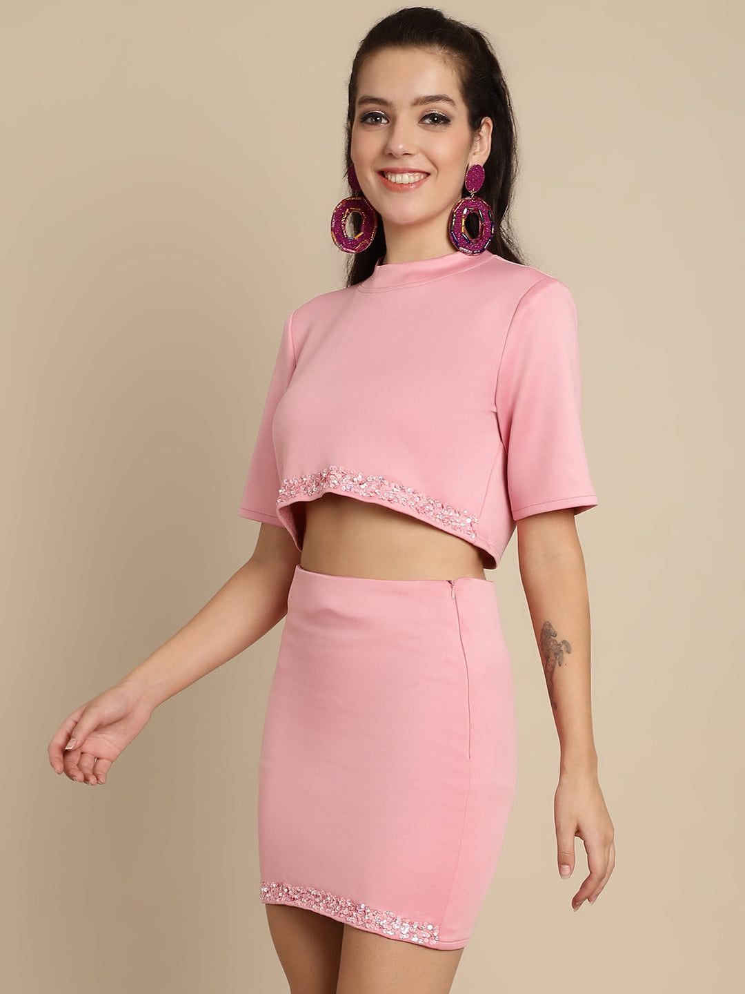 Blanc9 embellished work on crop top with skirt