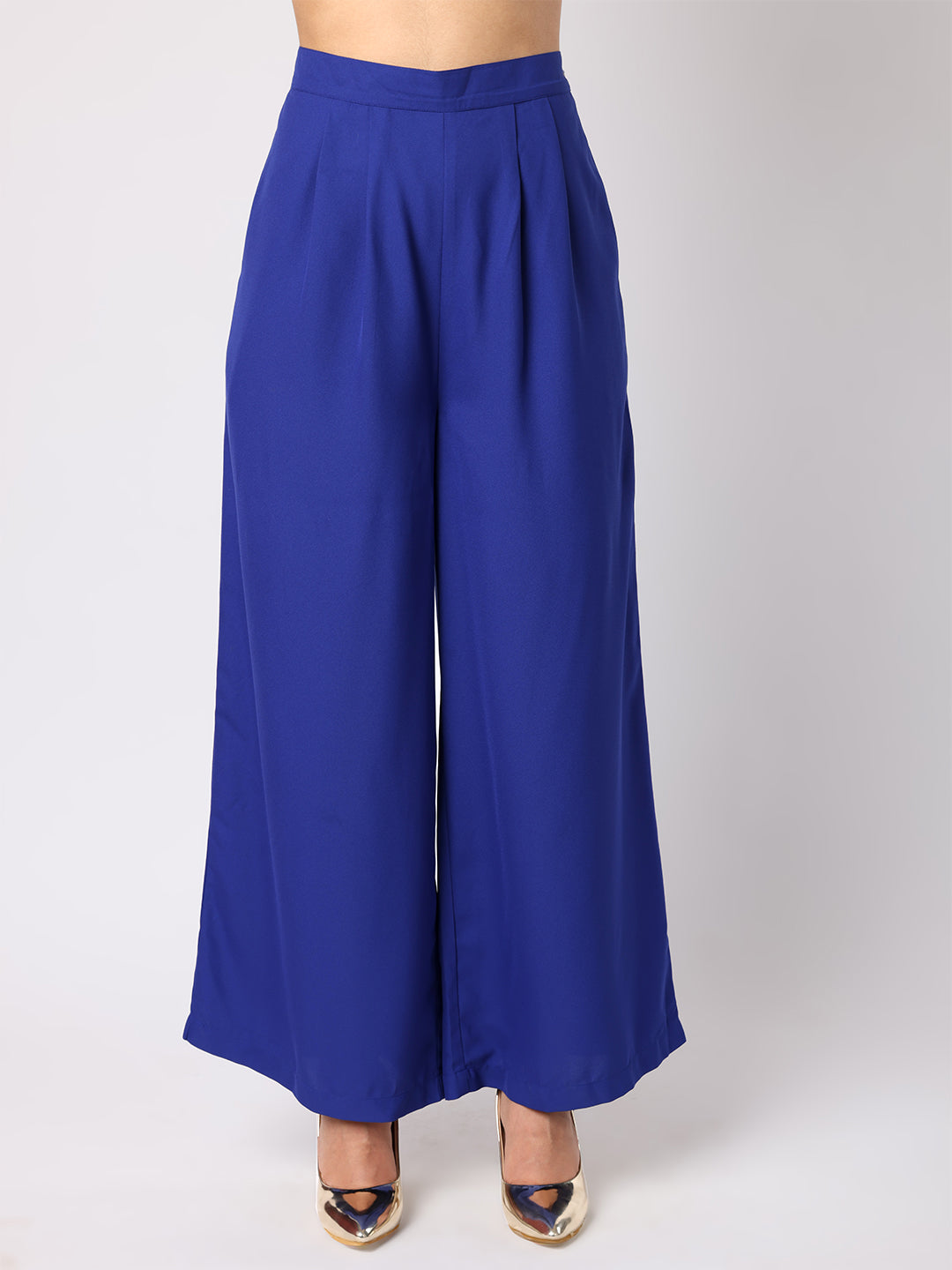 Blanc9 Women Blue Waist Coat With Front Inverted Pleat Trousers