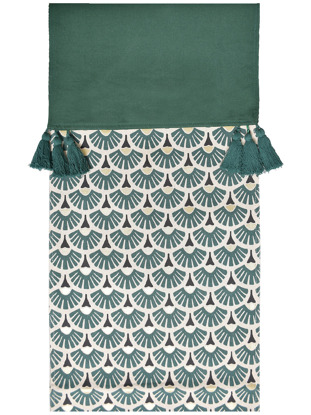 Blanc9 Shan 100% Cotton Printed Green 4/6 Seater Table Runner with Foil print.
