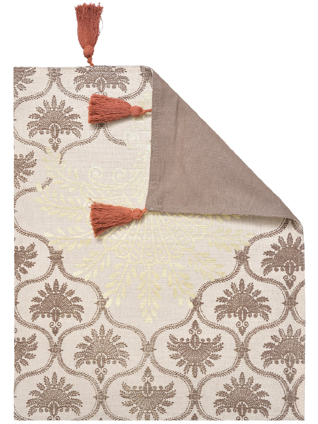 Blanc9 Surkhab Light Brown Cotton Printed 4/6 Seater Table Runner