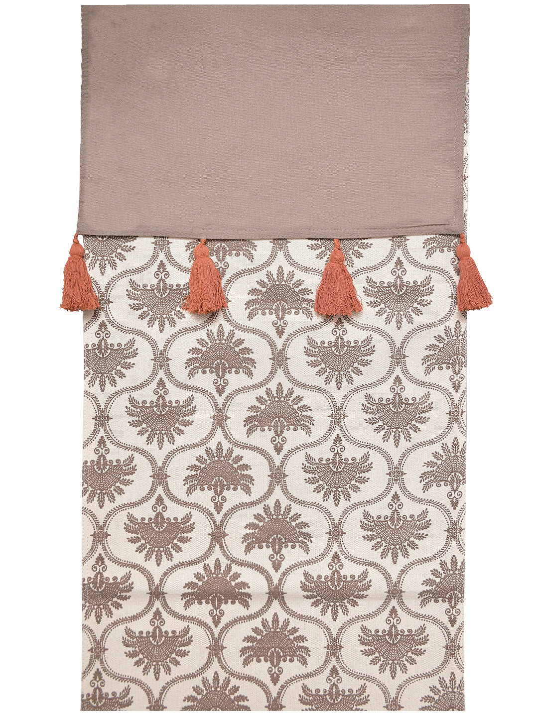 Blanc9 Surkhab Light Brown Cotton Printed 4/6 Seater Table Runner