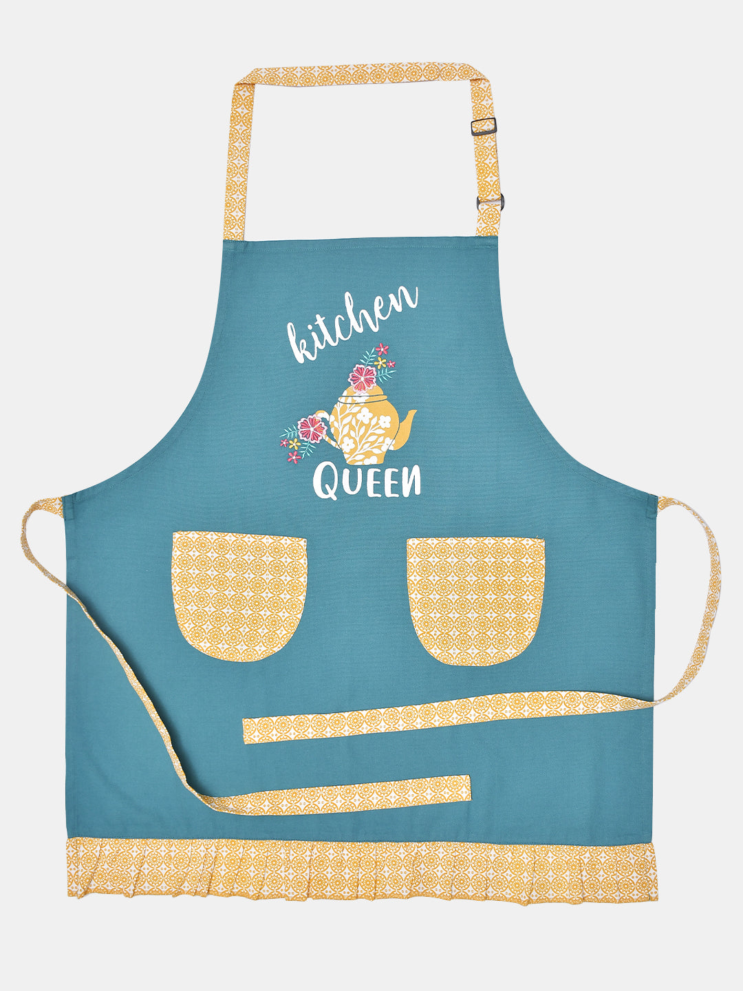 Blanc9 Kitchen Queen Teal Cotton Printed Apron