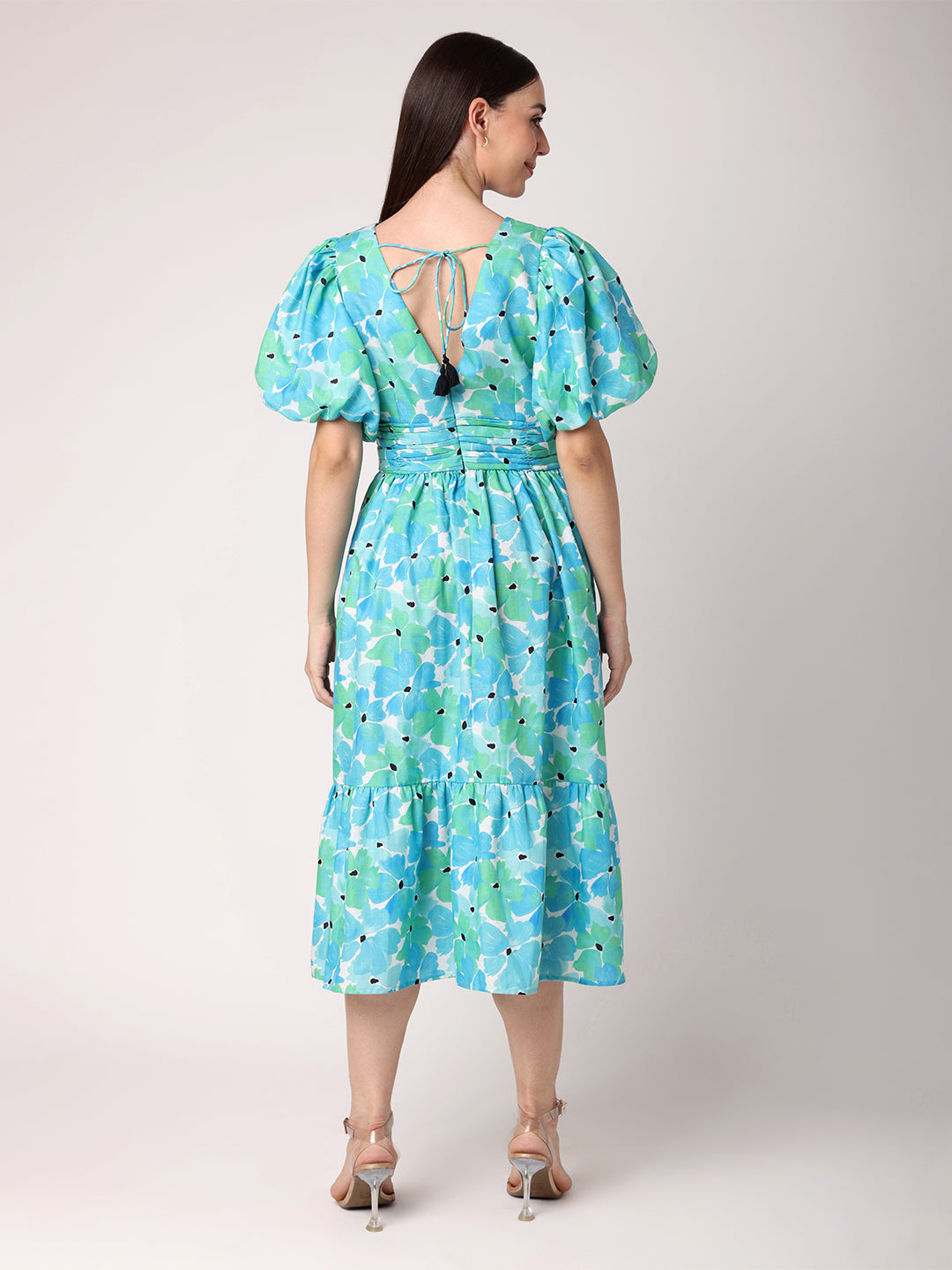 Green_BlueFloralDresswithRuchingatWaist-2
