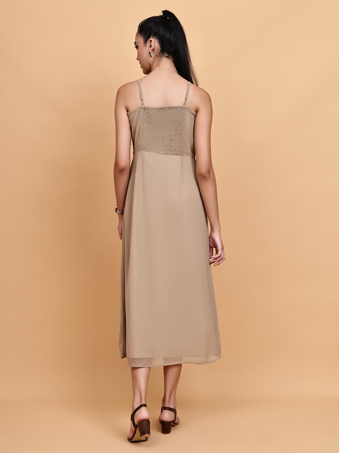 Beige Slip dress with frill