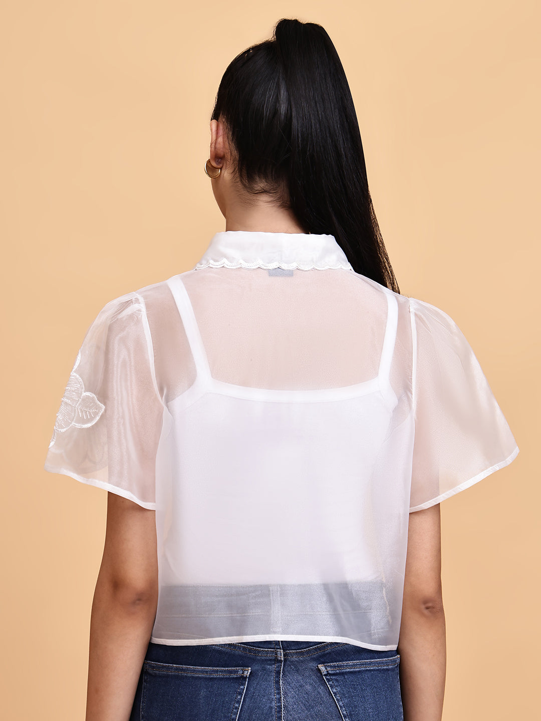 White Organza Floral Shirt