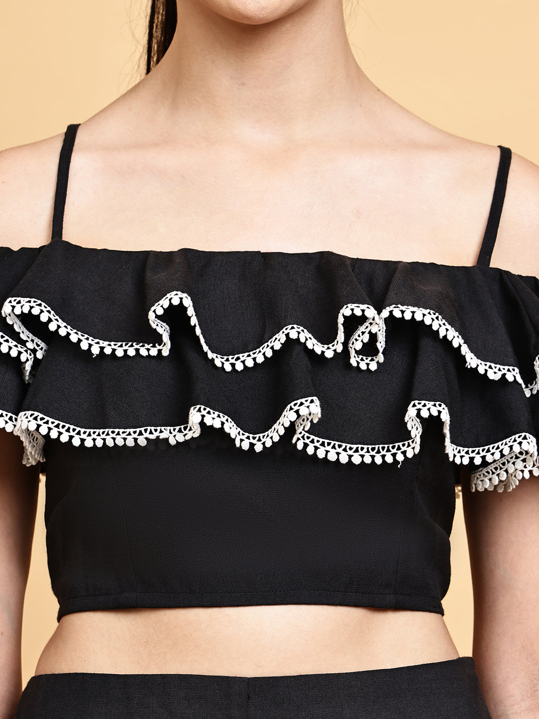 Black Beachy Top With Laced Skirt
