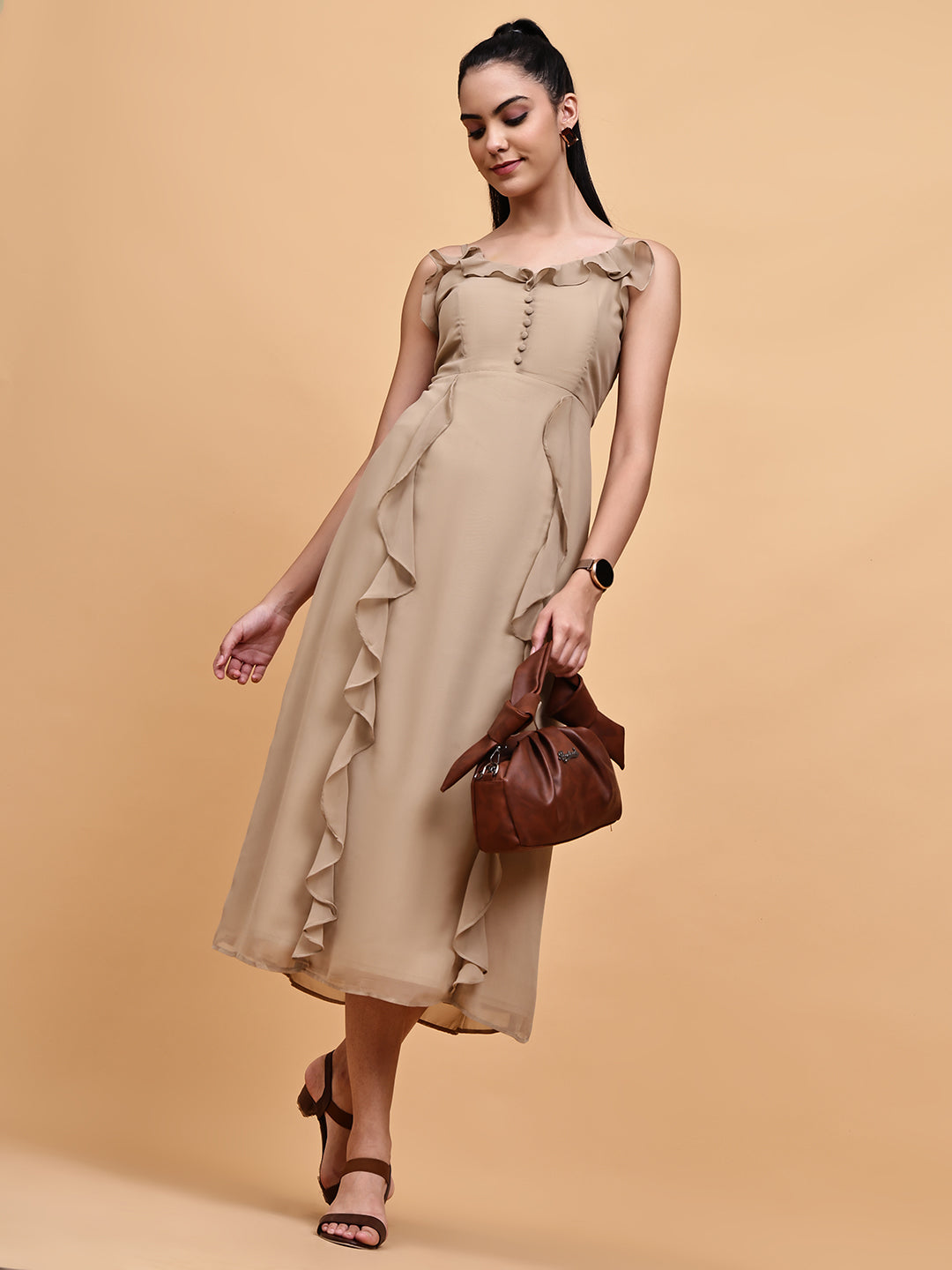 Beige Slip dress with frill