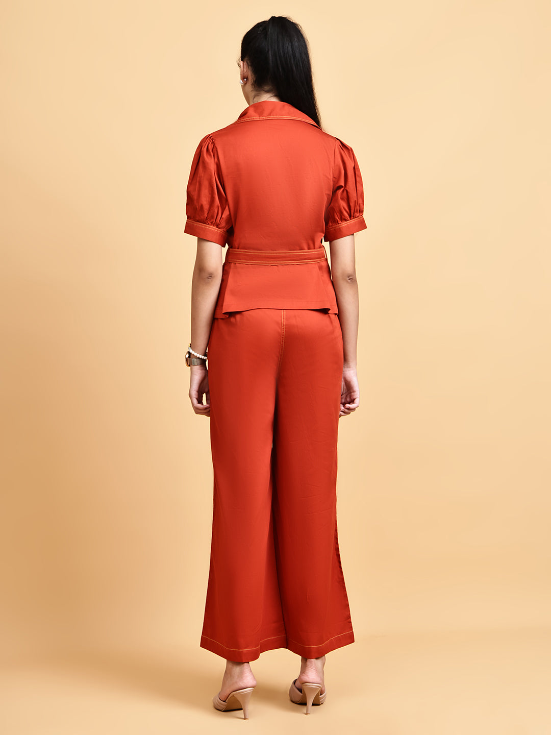 Rust Contrast thread detail co-ord set with belt