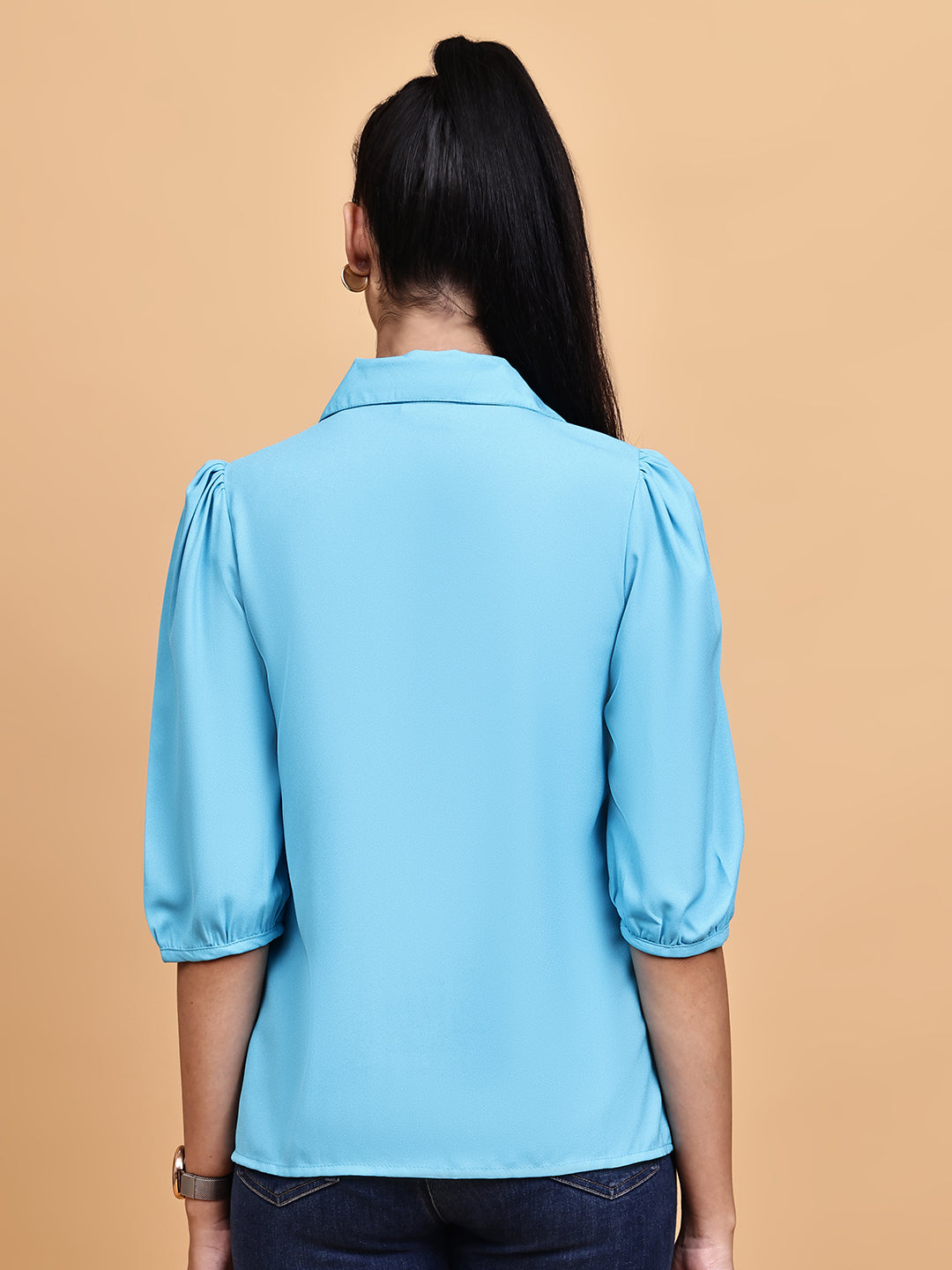 Deep cyan blue shirt with loop detail