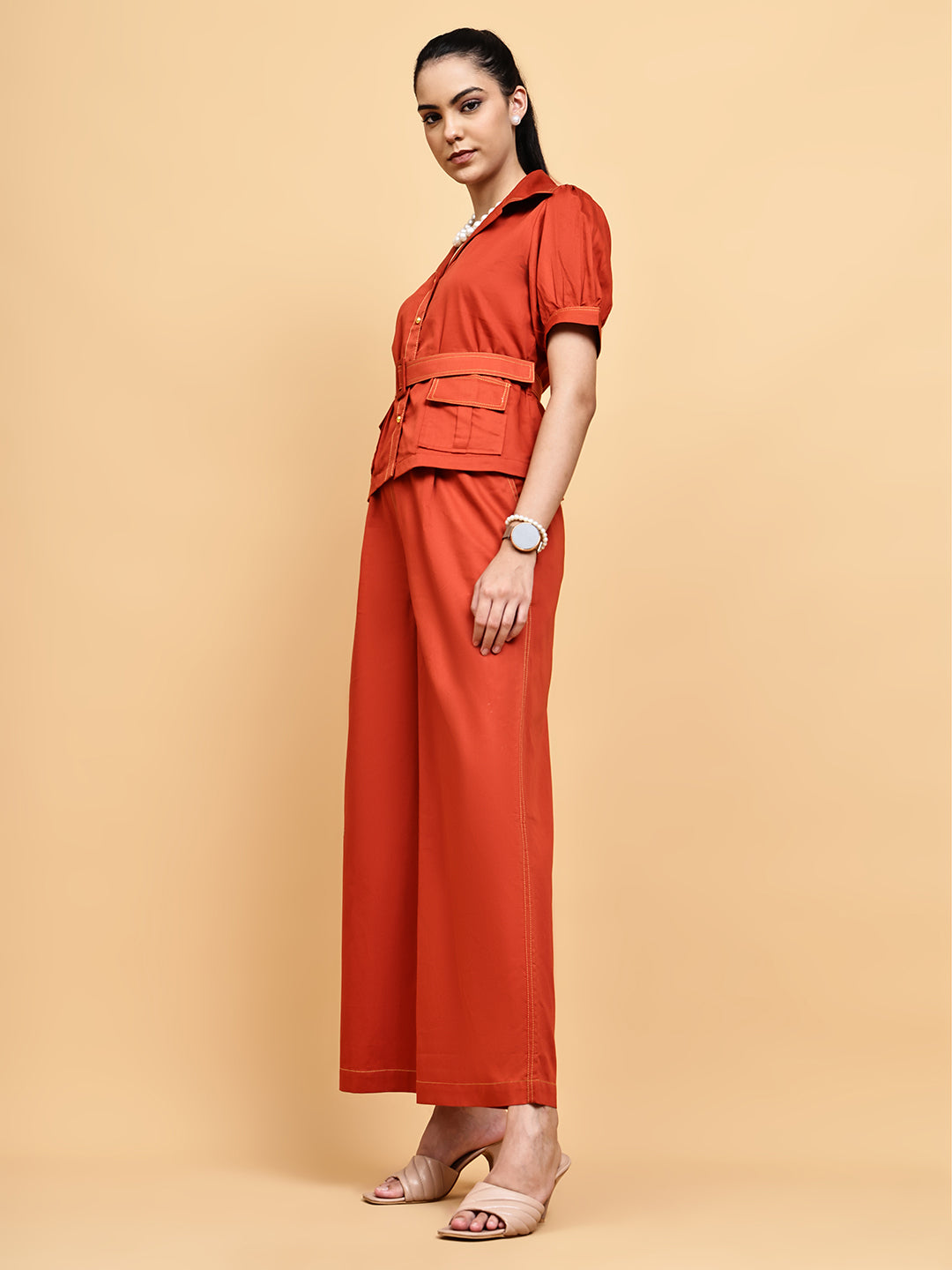 Rust Contrast thread detail co-ord set with belt
