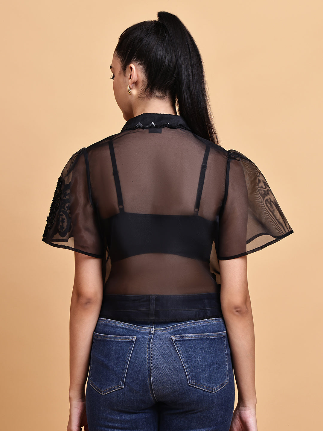 Black Organza Floral Shirt