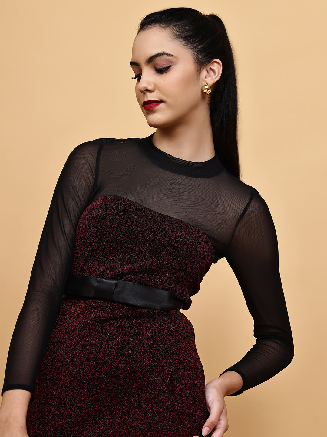 Party Dress With Mesh Crop Top