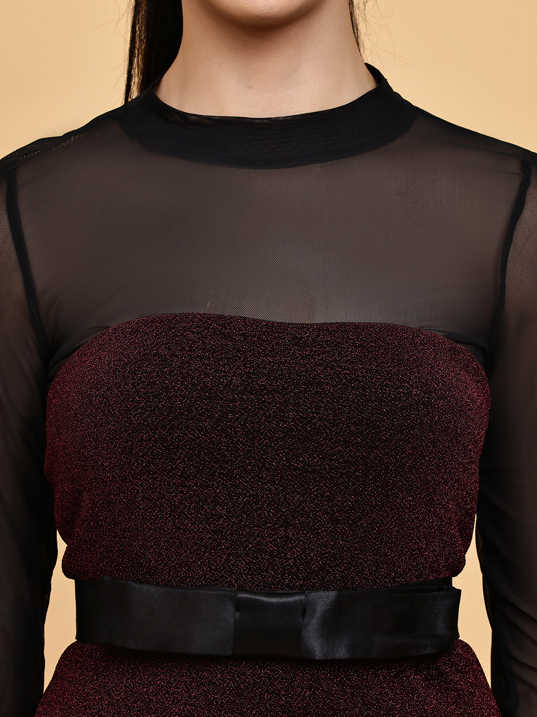Party Dress With Mesh Crop Top