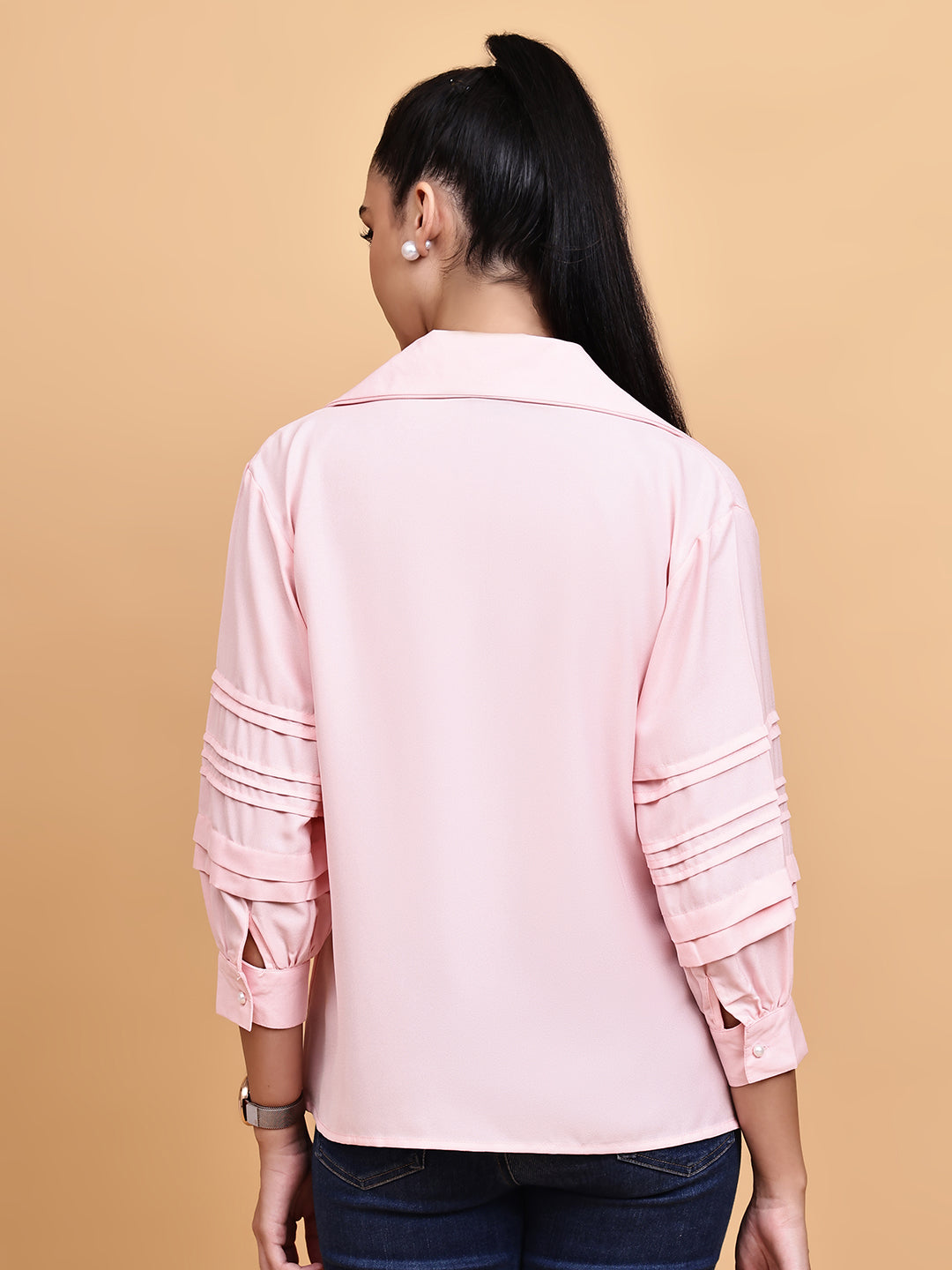 Pink Shirt with Pleated Sleeve