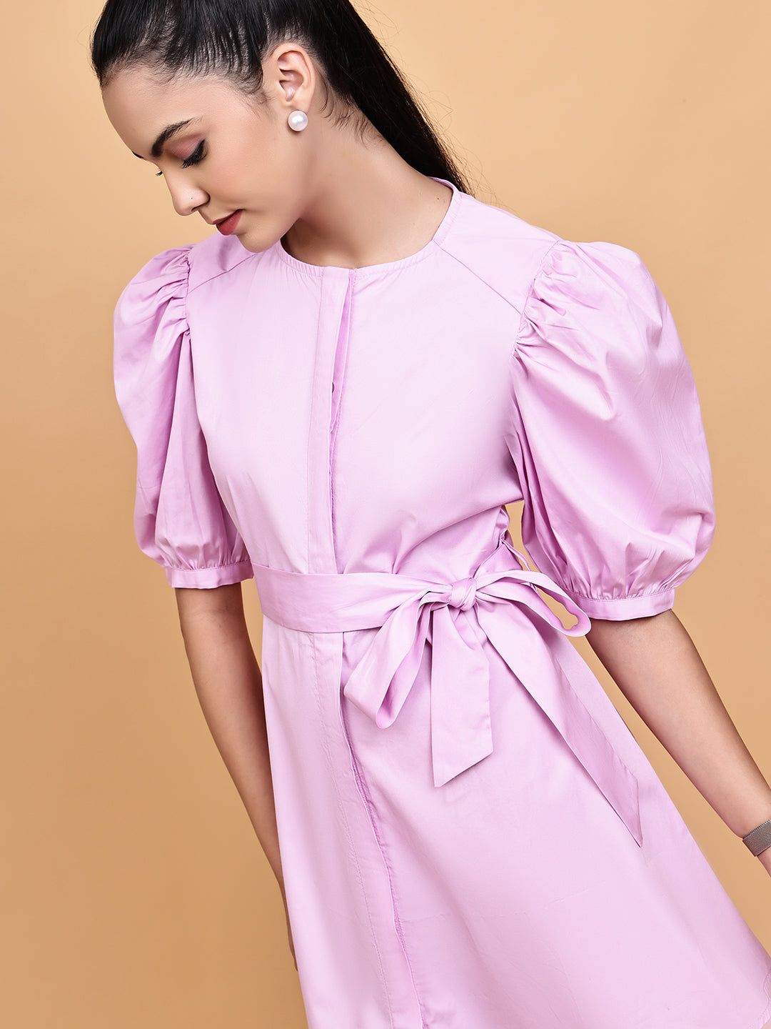 Lilac Short Dress with Belt
