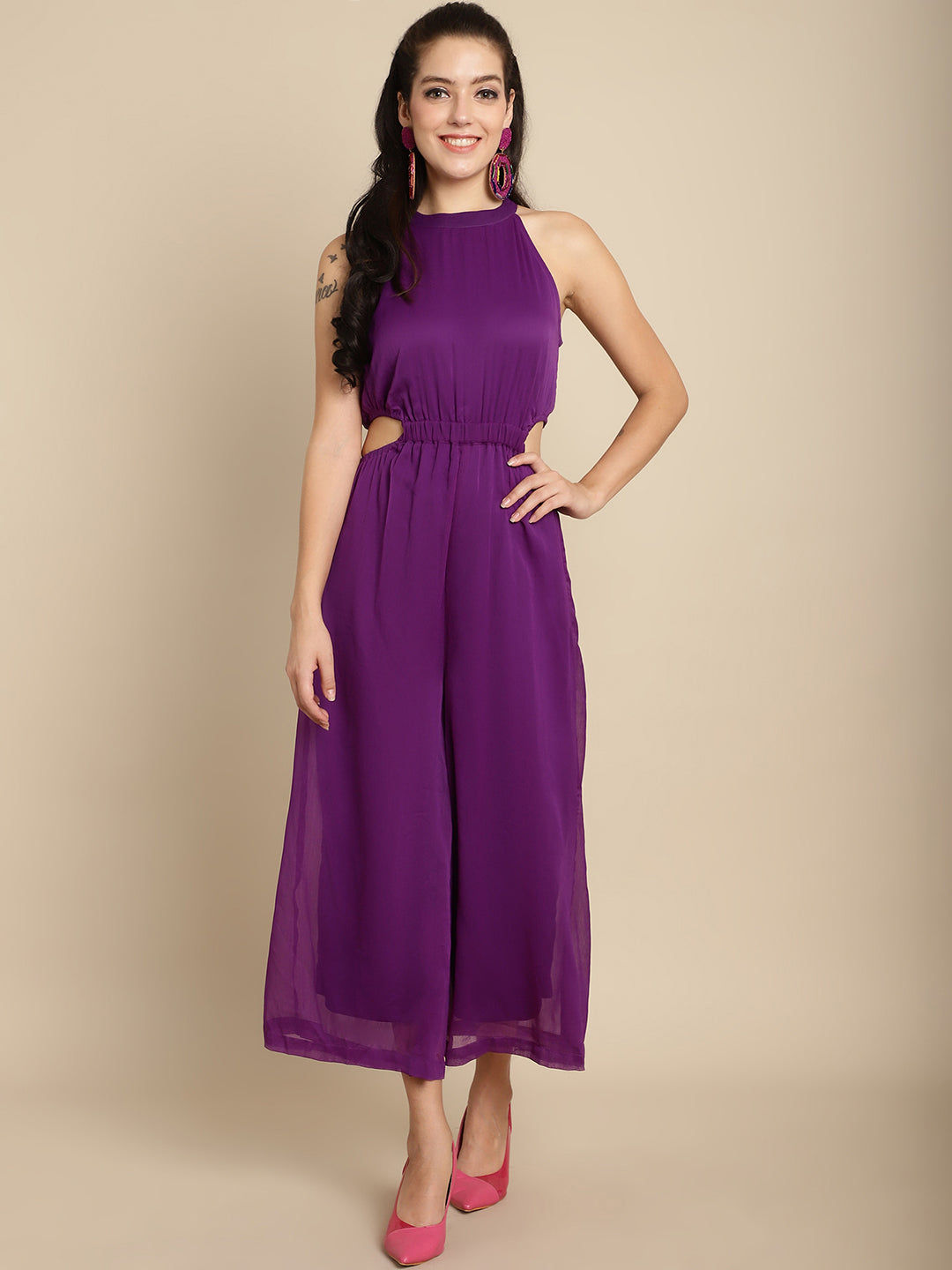 Blanc9 Purple Elegant Solid Jumpsuit