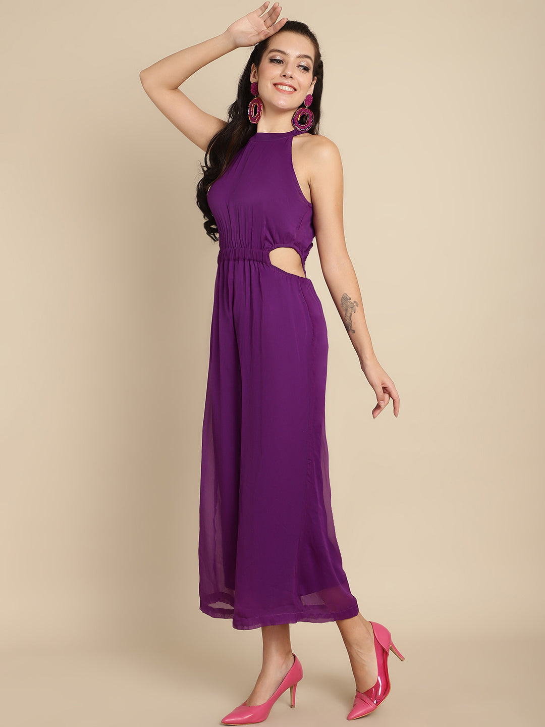 Blanc9 Purple Elegant Solid Jumpsuit