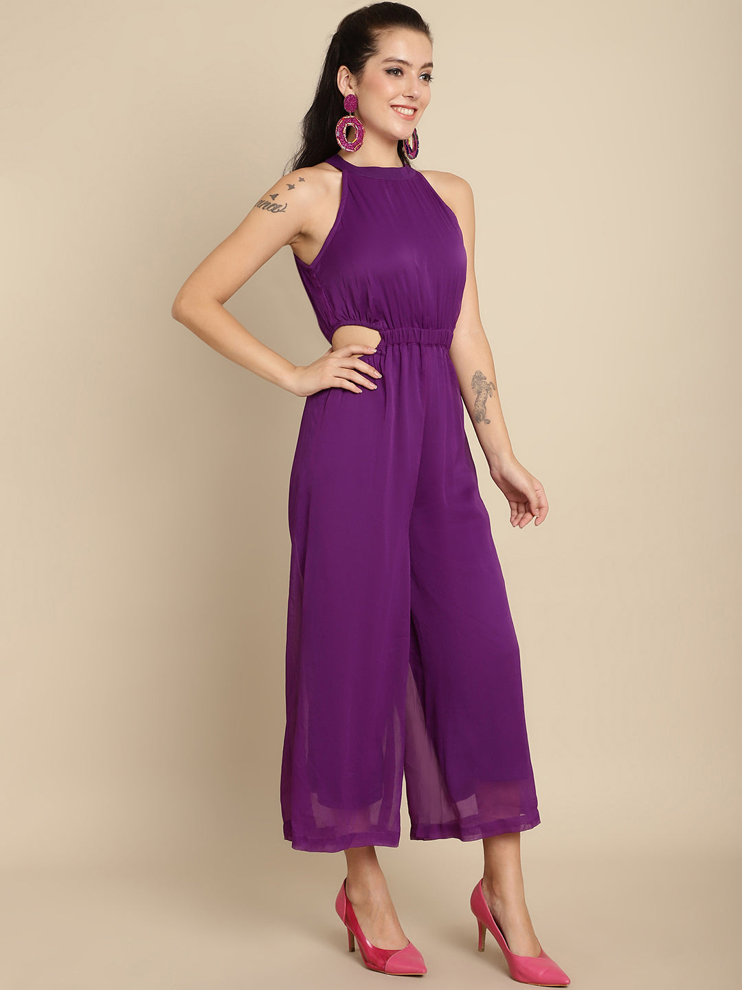 Blanc9 Purple Elegant Solid Jumpsuit