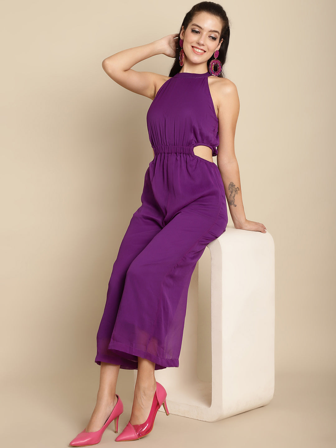 Blanc9 Purple Elegant Solid Jumpsuit