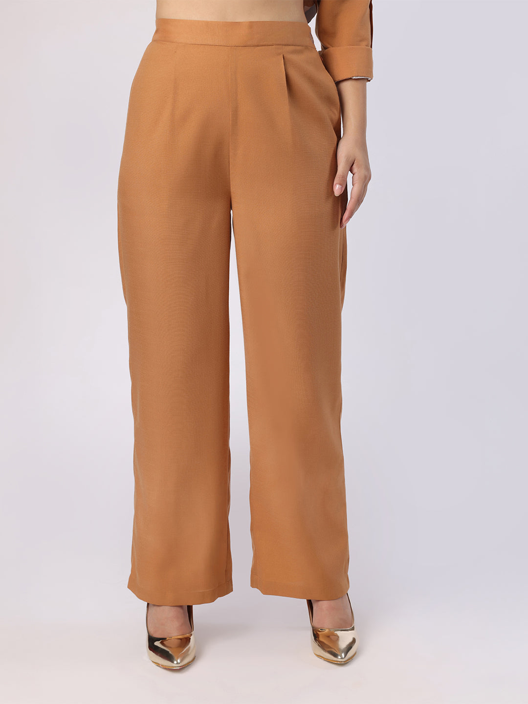 Mustard Blazer Set With Trim Detail At Pockets
