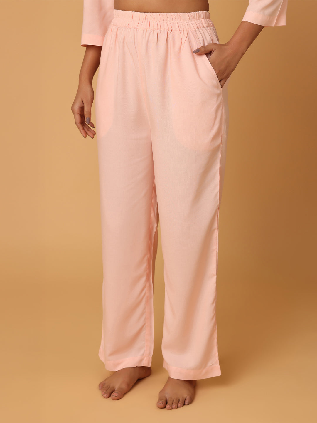 Peach Nightwear With Lace Yoke Detail