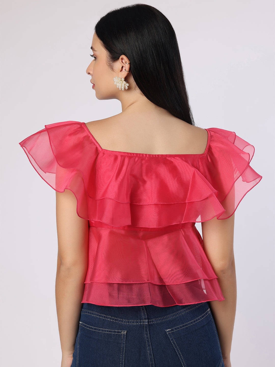 Pink Double Layered Frill Organza Top