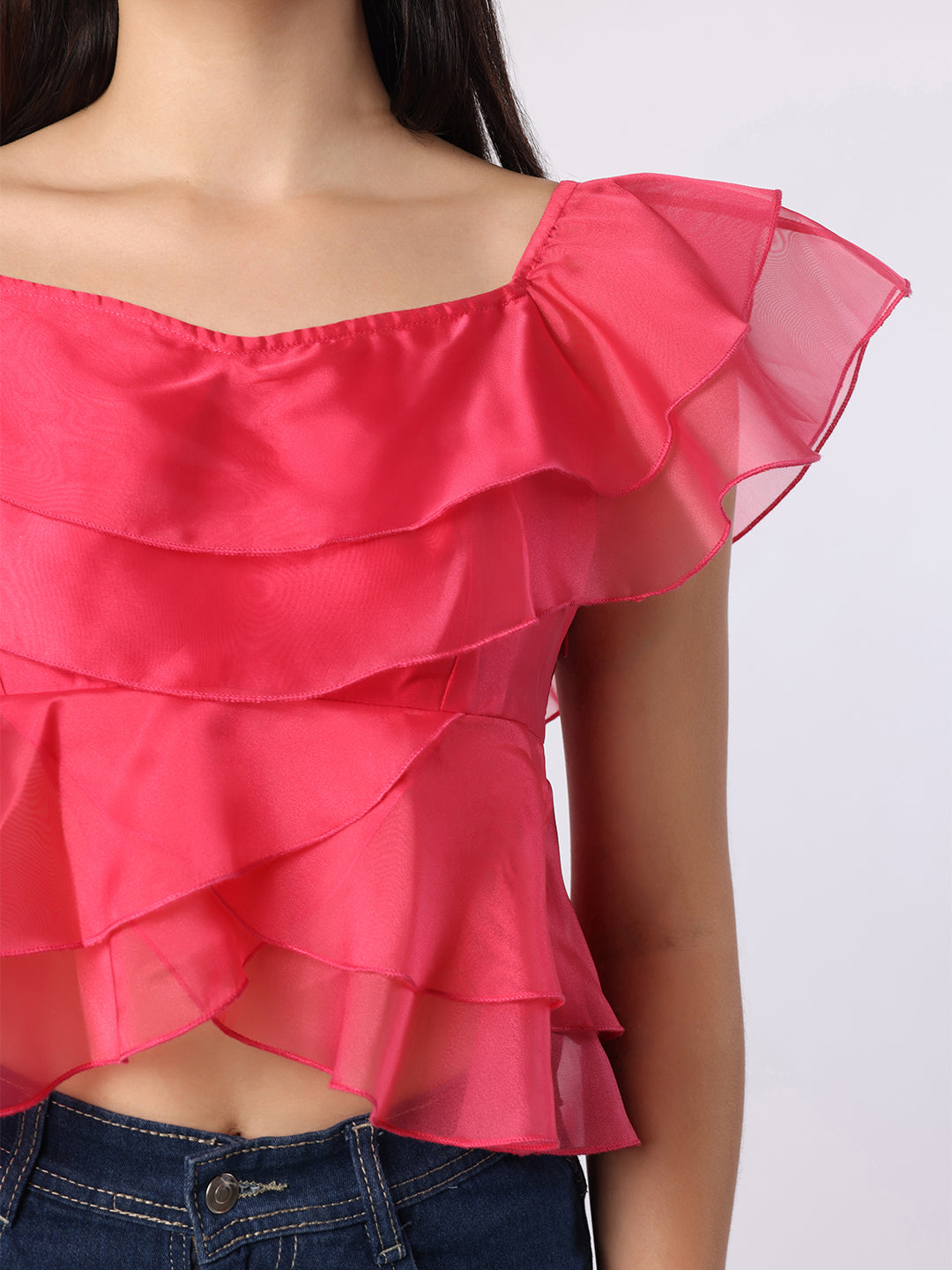Pink Double Layered Frill Organza Top