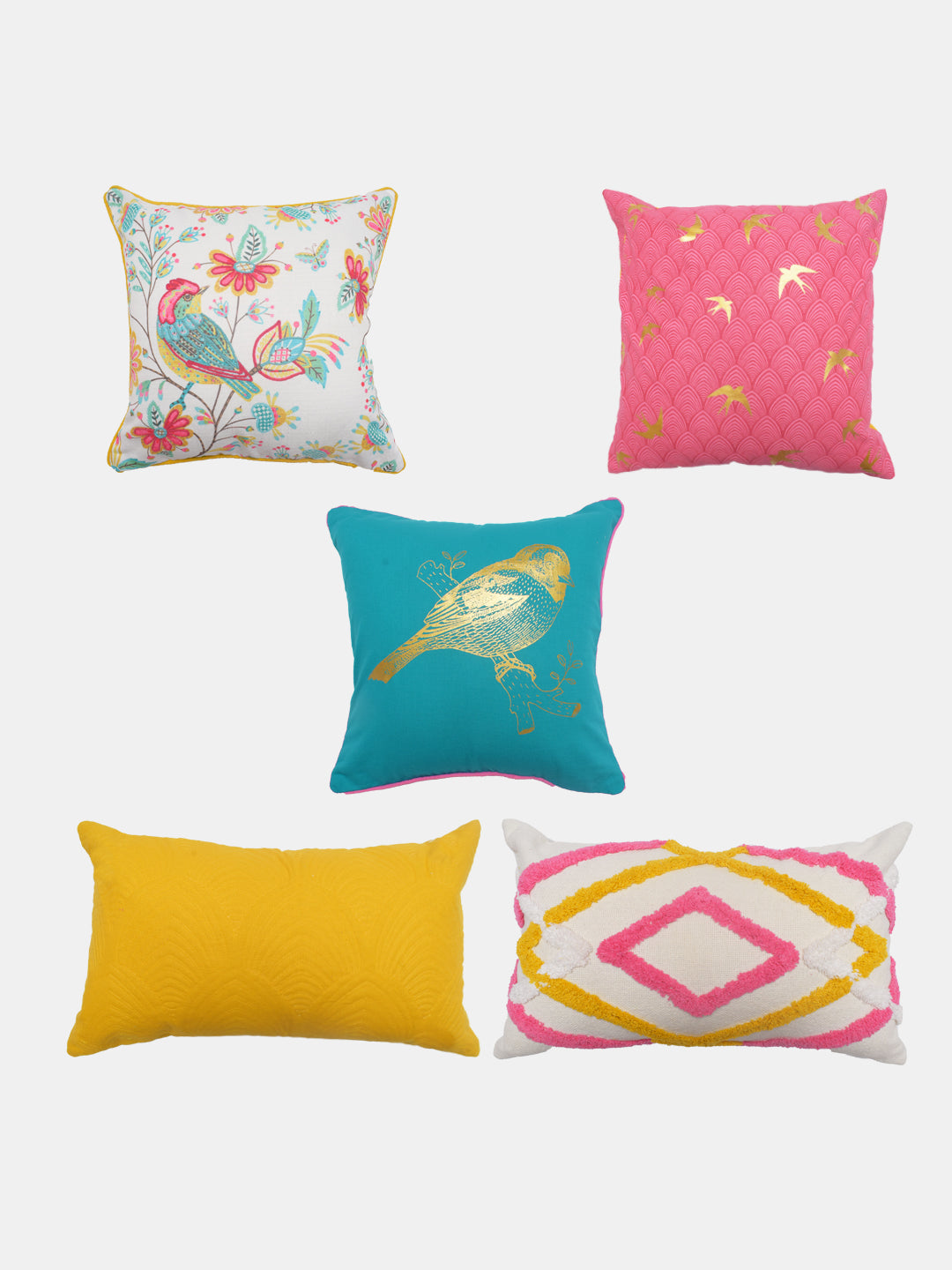 Blanc9 Set Of 5 Bird Printed Cushion Cover Set