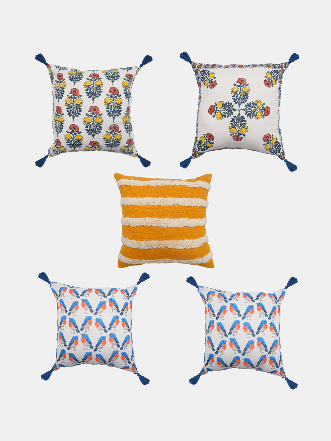 Blanc9 Set Of 5 Bird Printed Cushion Cover Set