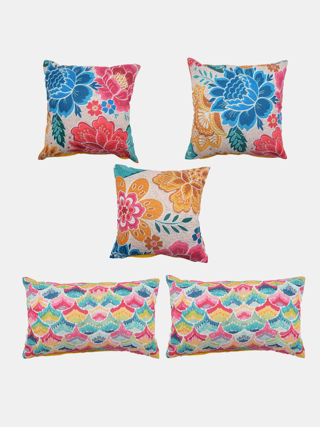 Blanc9 Set Of 5 Floral Cushion Cover Set