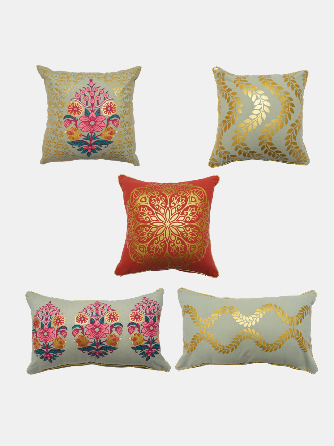 Blanc9 Set Of 5 Foil Printed Cushion Cover Set