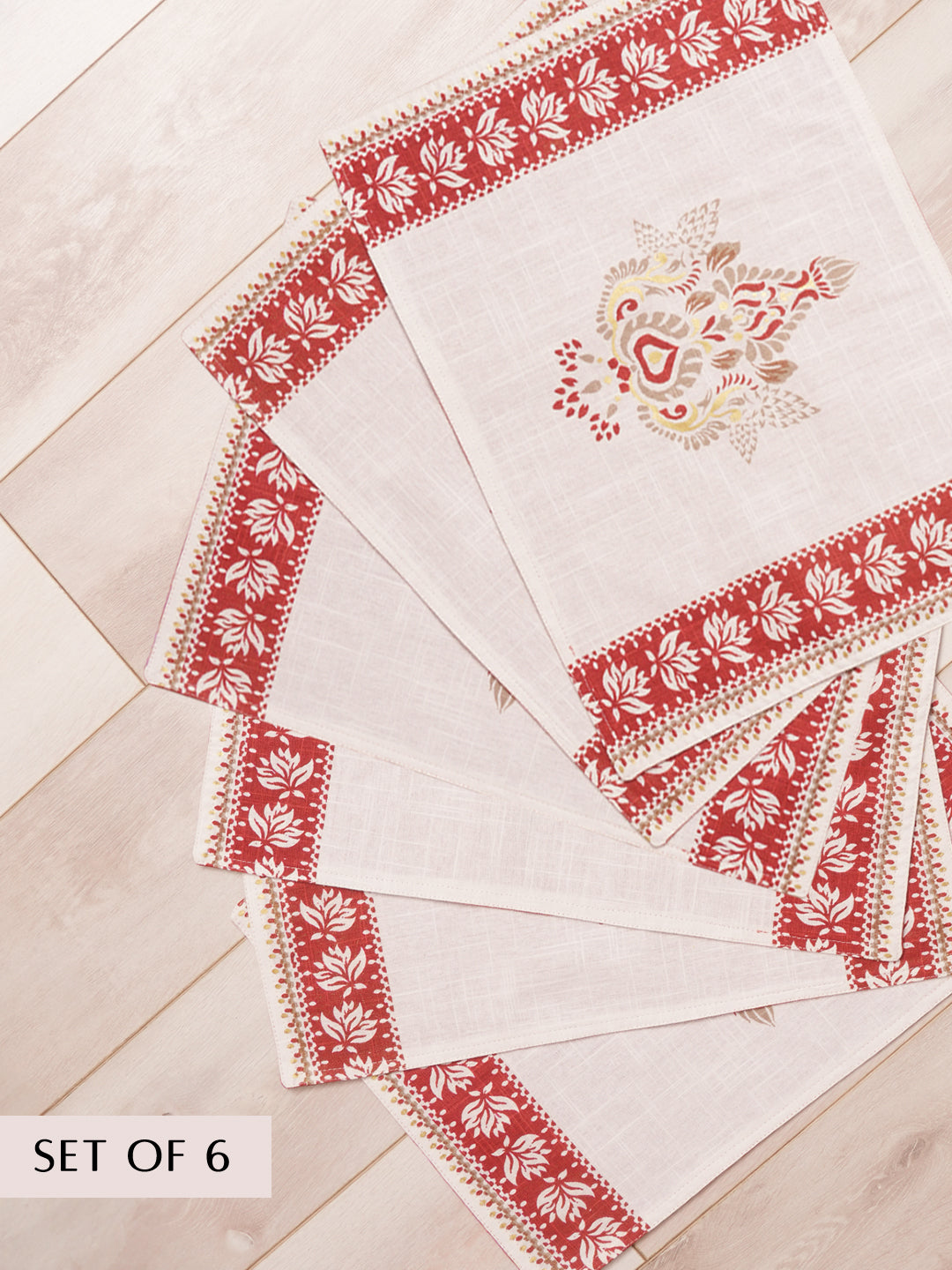 Gerua Cotton Table Runner with 6 Matching Placemats