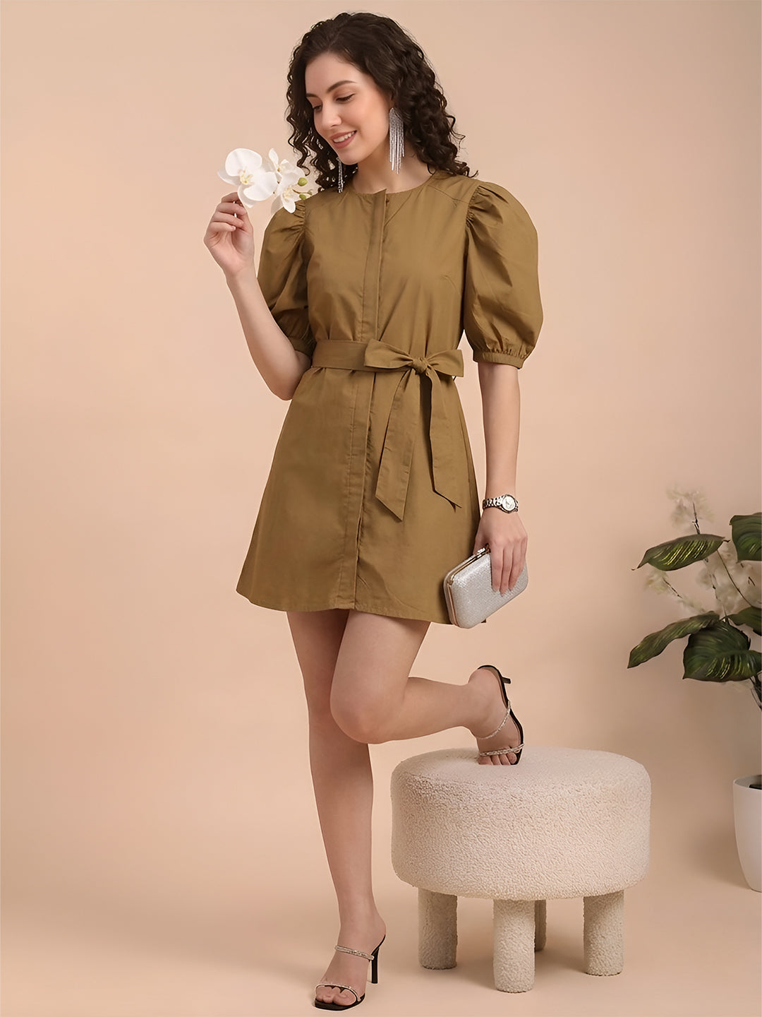 short mustard dress " Mia " Short Ruffle Dress ( Mustard Yellow )