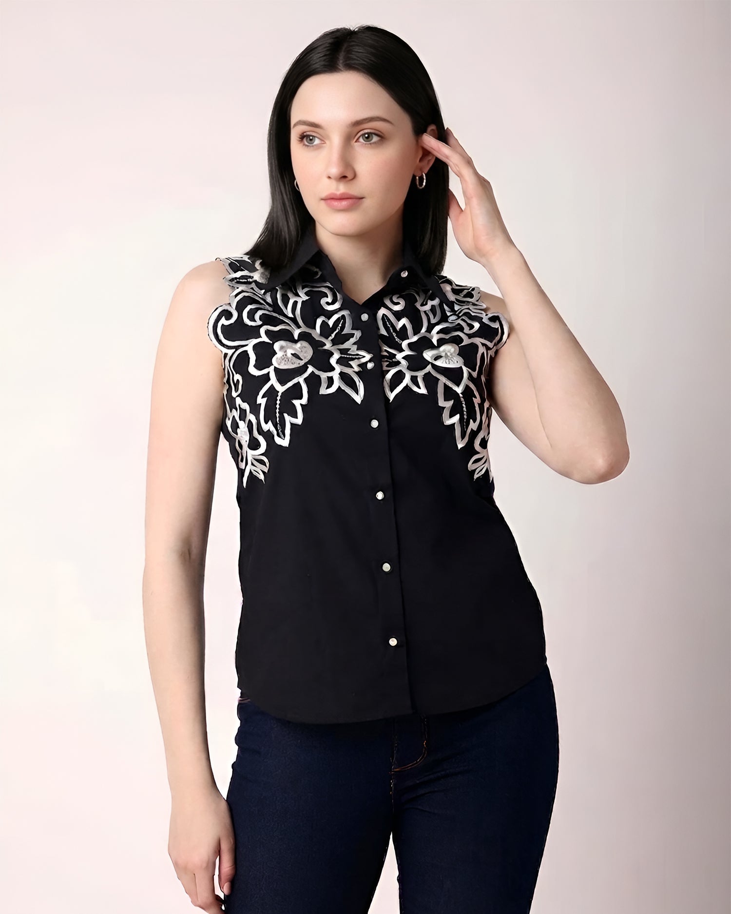 Black & White Shirt With Embroidery