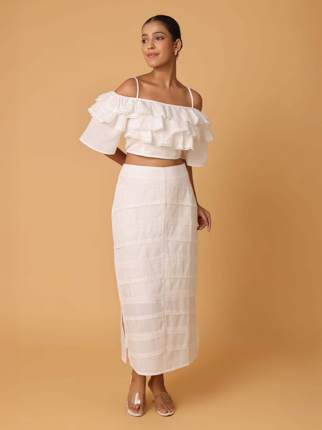 White Beachy top with laced skirt