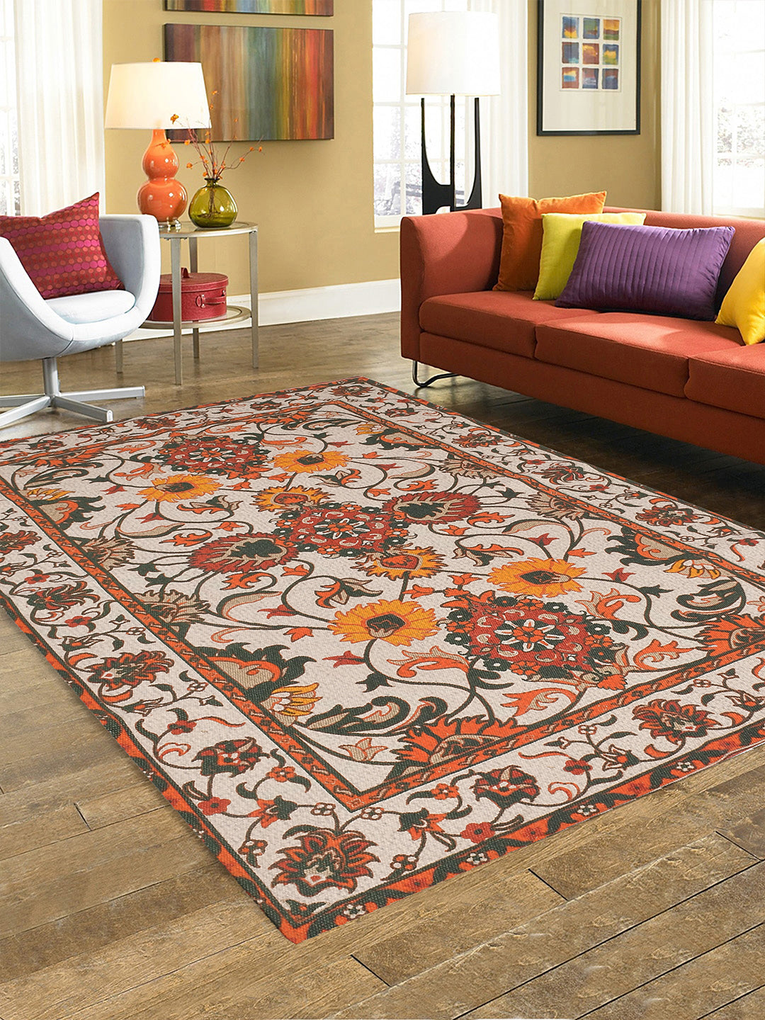 Jaisalmer Multicoloured Printed Cotton 4'x5.5' Carpet