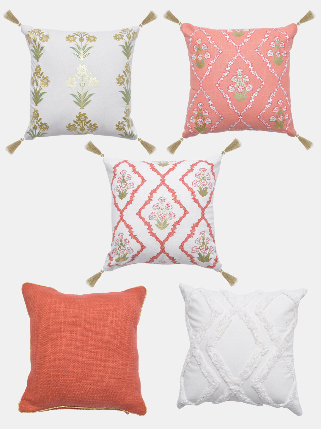 Set of 5 Gulnaaz Cotton 30x50cm & 40x40cm Cushion Covers