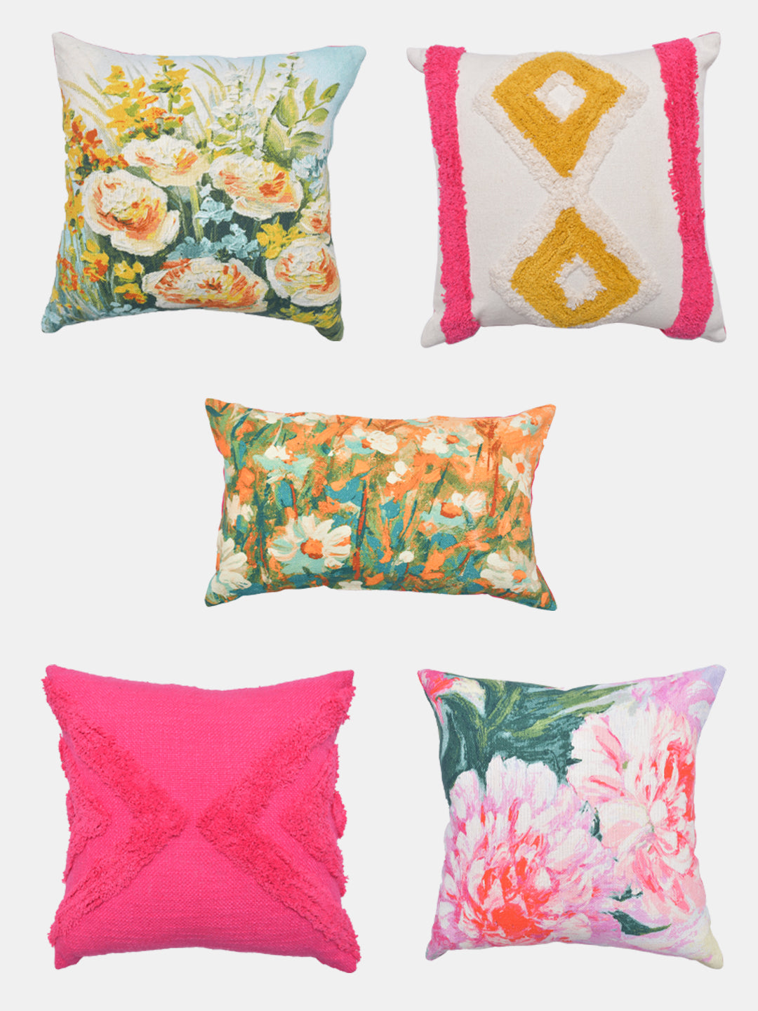 Blanc9 Set of 5 Poppy Queen Cotton 30x50cm & 40x40cm Cushion Covers