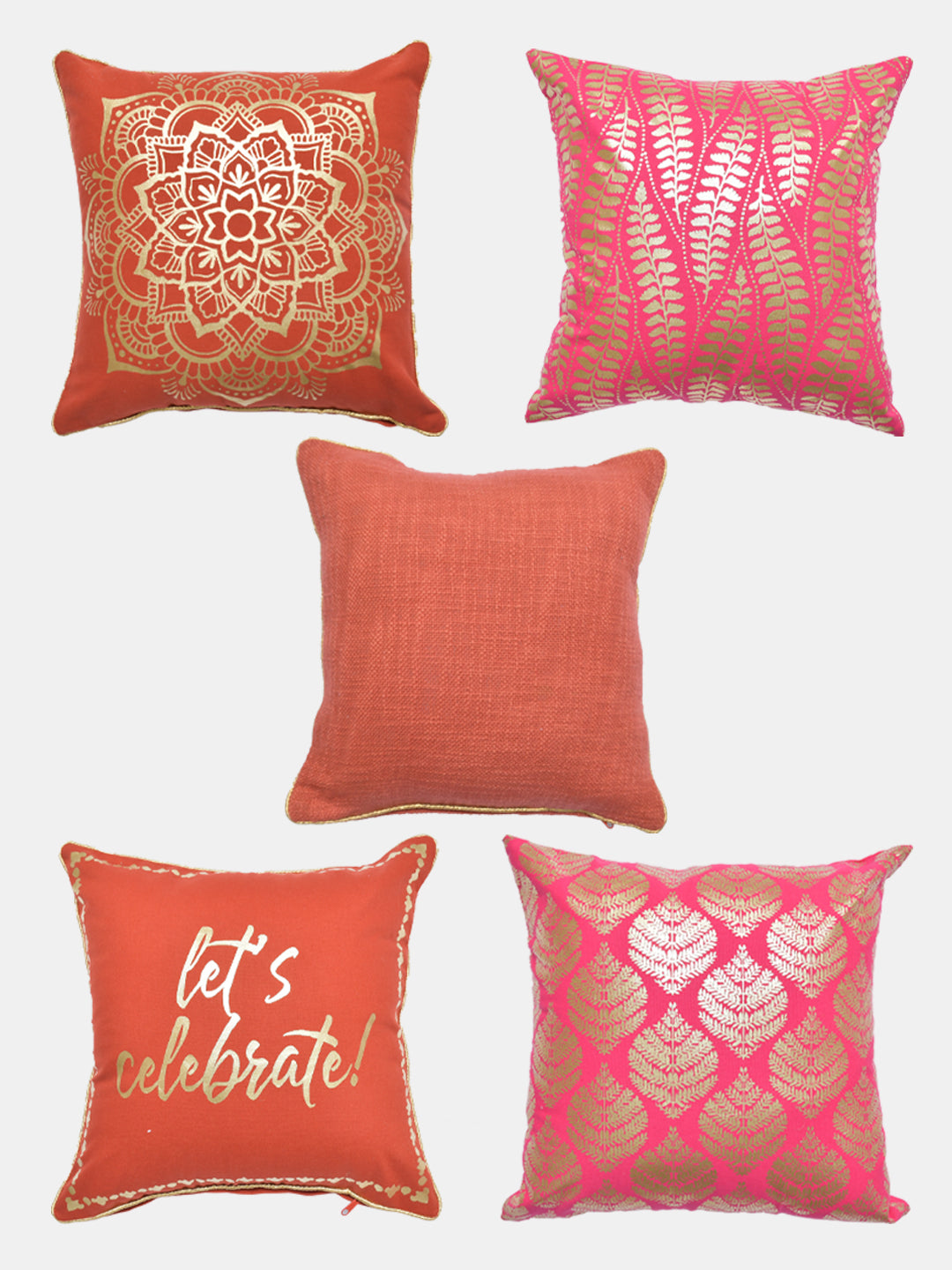 Set of 5 Surkh Collection Cotton 30x50cm & 40x40cm Cushion Covers