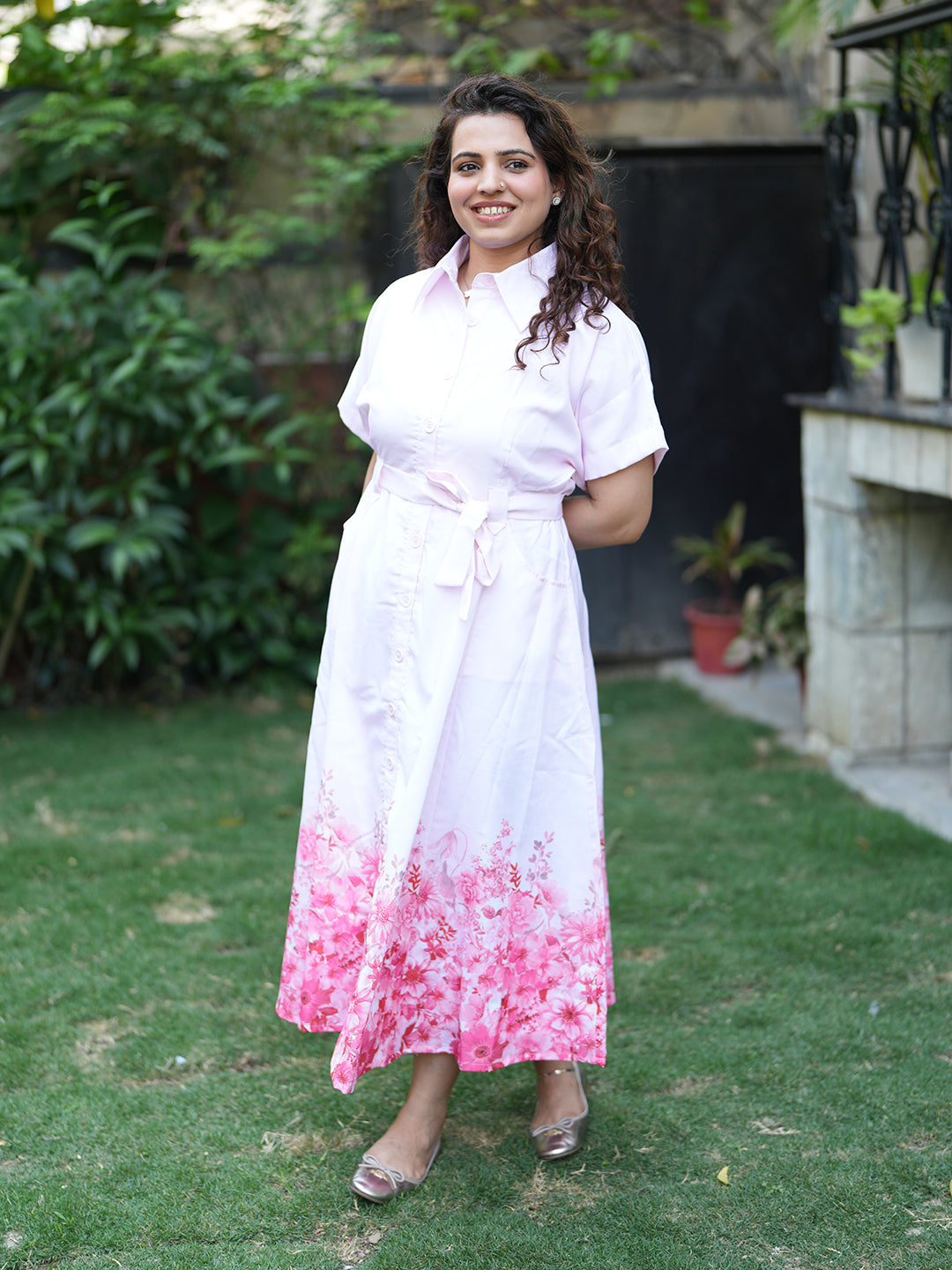 Pink Dress With Floral Border