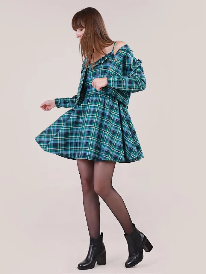 Green Rock Chick Checkered Jacket with Dress for women