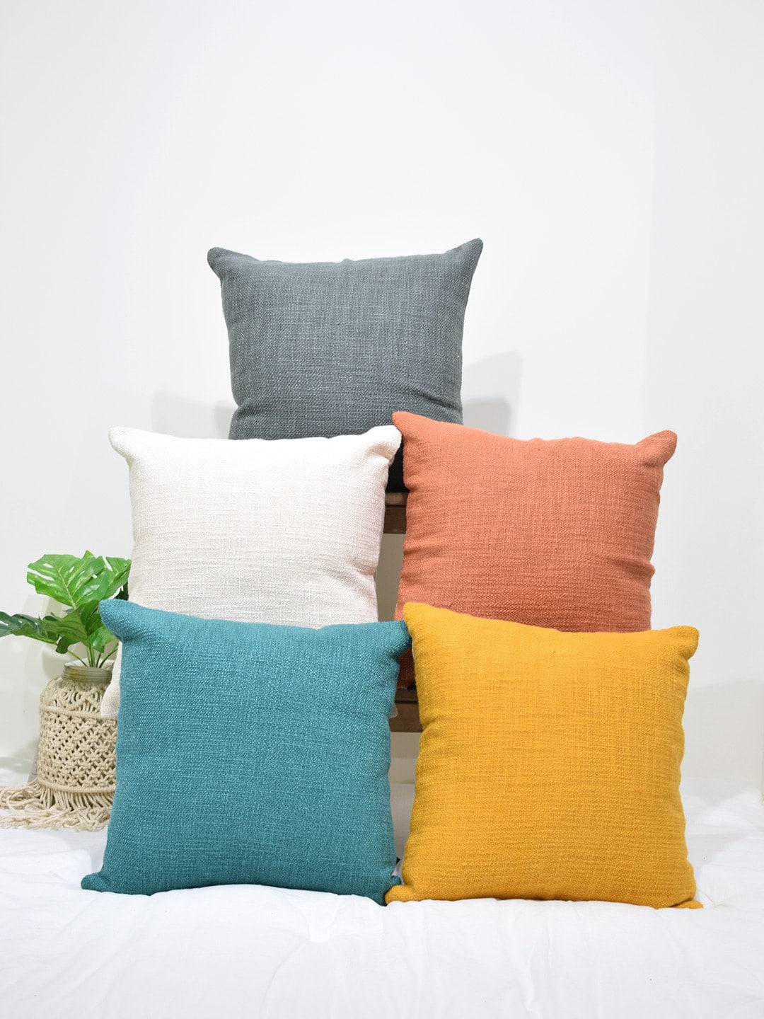 Set of 5 Happy Place Slub 40x40 CM Cushion Covers