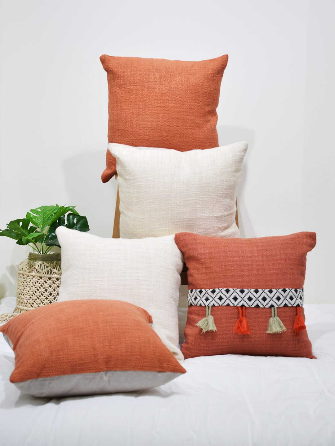 Blanc9 Set of 5 Ethnic Slub 40x40 CM Cushion Covers