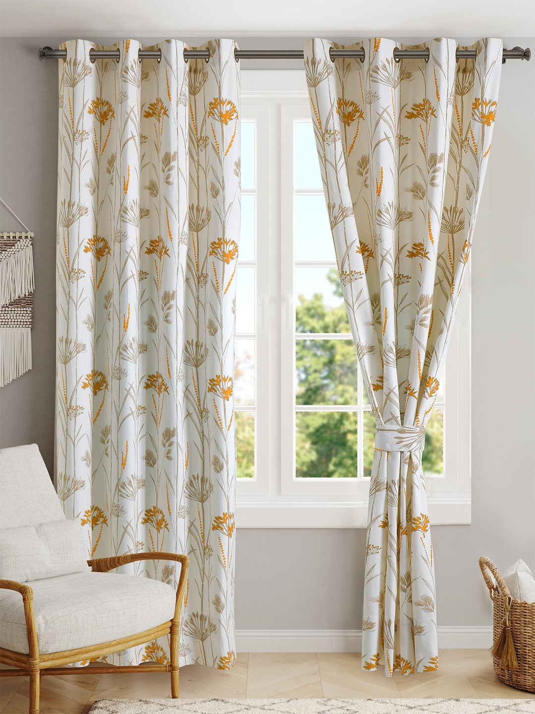 Blanc9 Daisy Beige Cotton Long Door Curtain