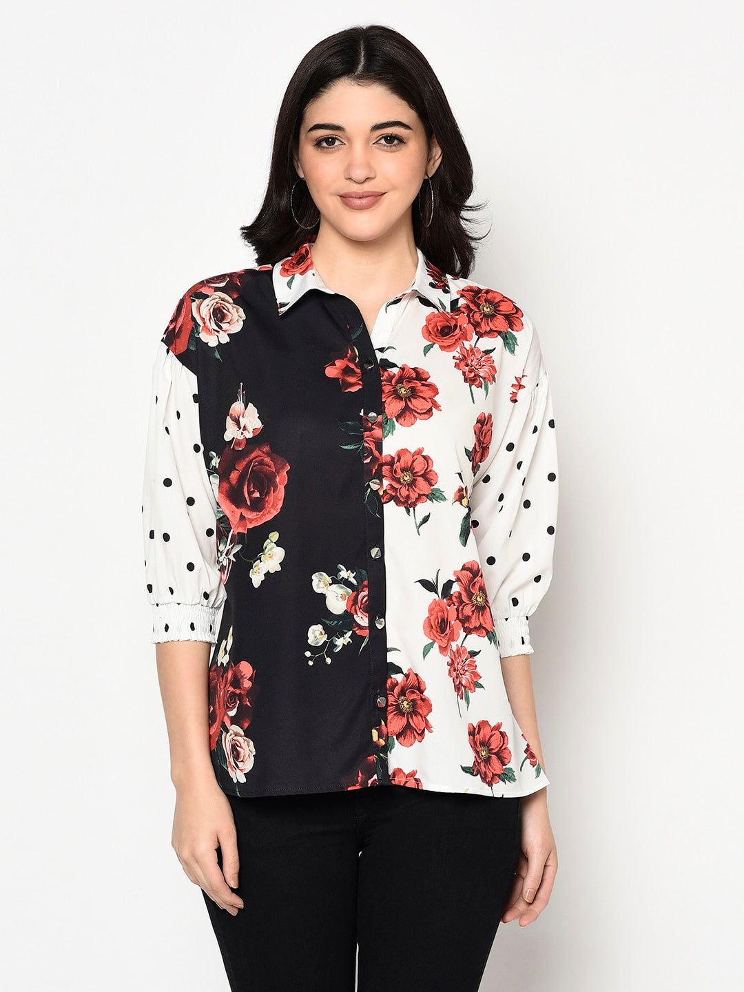 Floral Polka Clash Print Top